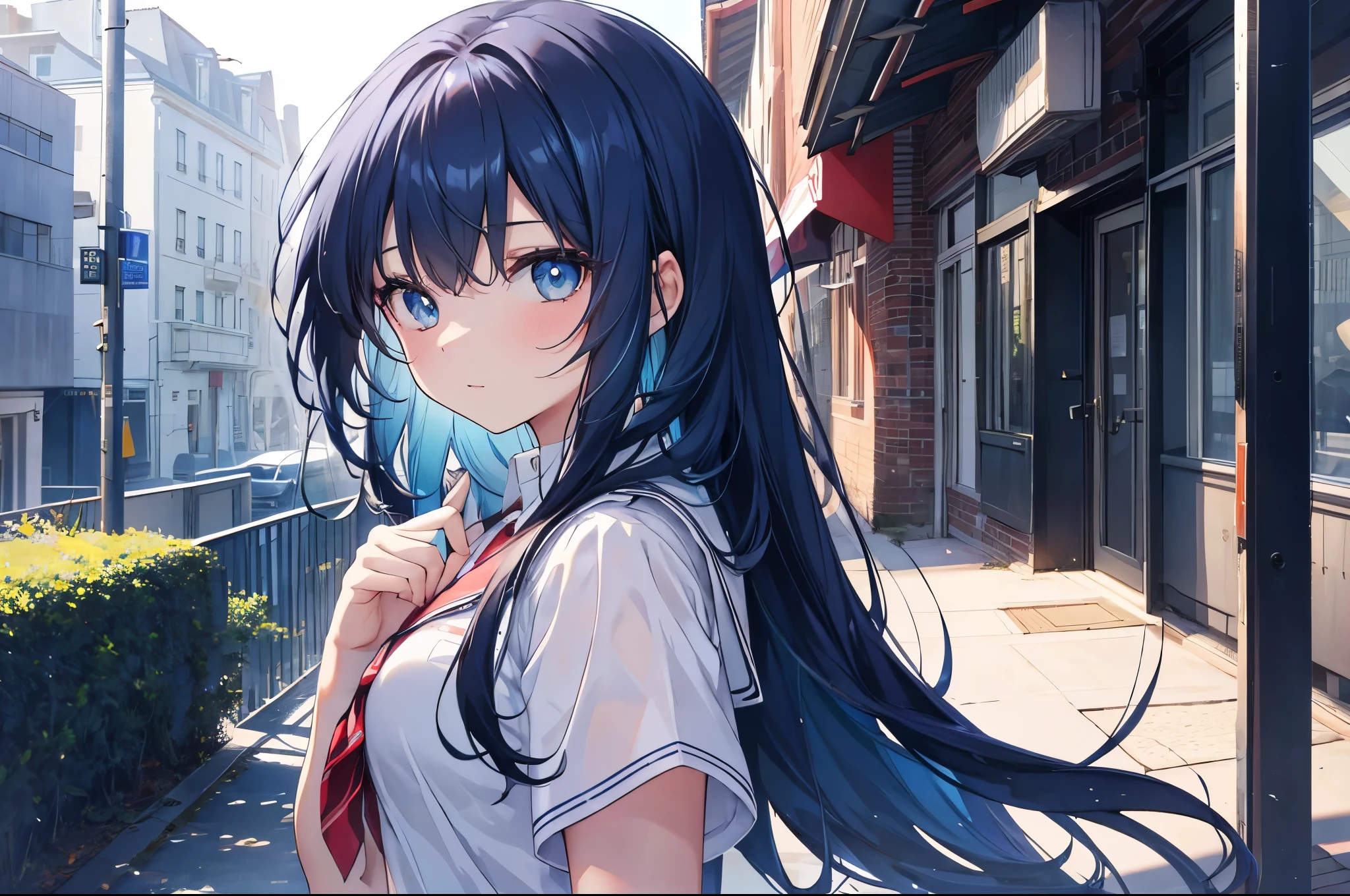 Ichika 3rd, looking at the viewer, shirt, bare shoulders, blue hair, white shirt, ponytail, earrings, parted lips, tie, No sleeve, star (symbol), nail polish, bracelet,No sleeve shirt, blue nails, blue theme, nsfw,sexsex,sexual behavior,blush,vaginal sex,erotic atmosphere,Sweat,open your mouth