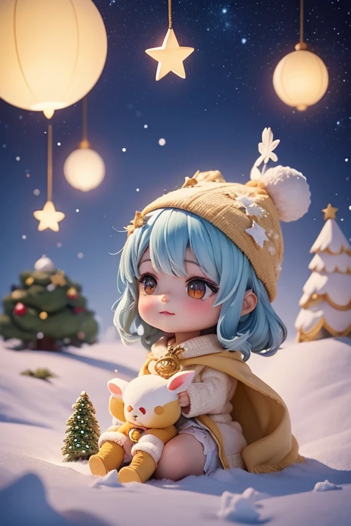 Duende navidad, sonriendo, estrellas en los ojos, rojo crujiente, verde crujiente, luz radiante, copo de nieve grande en primer plano. Navidad misteriosa, magical charm. magic stars, (la mejor calidad, 8k, high resolusion, tmasterpiece:1.2), caprichoso, (cielo lleno de estrellas, la estrella del norte brilla).
