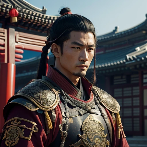 oriental、man in ancient chinese armor、ancient chinese hairstyle man、three kingdom、multiple warlords、top-quality、masterpiece、超A high resolution、(Photorealsitic:1.4)、Cinematic poster、Supporting role introduction