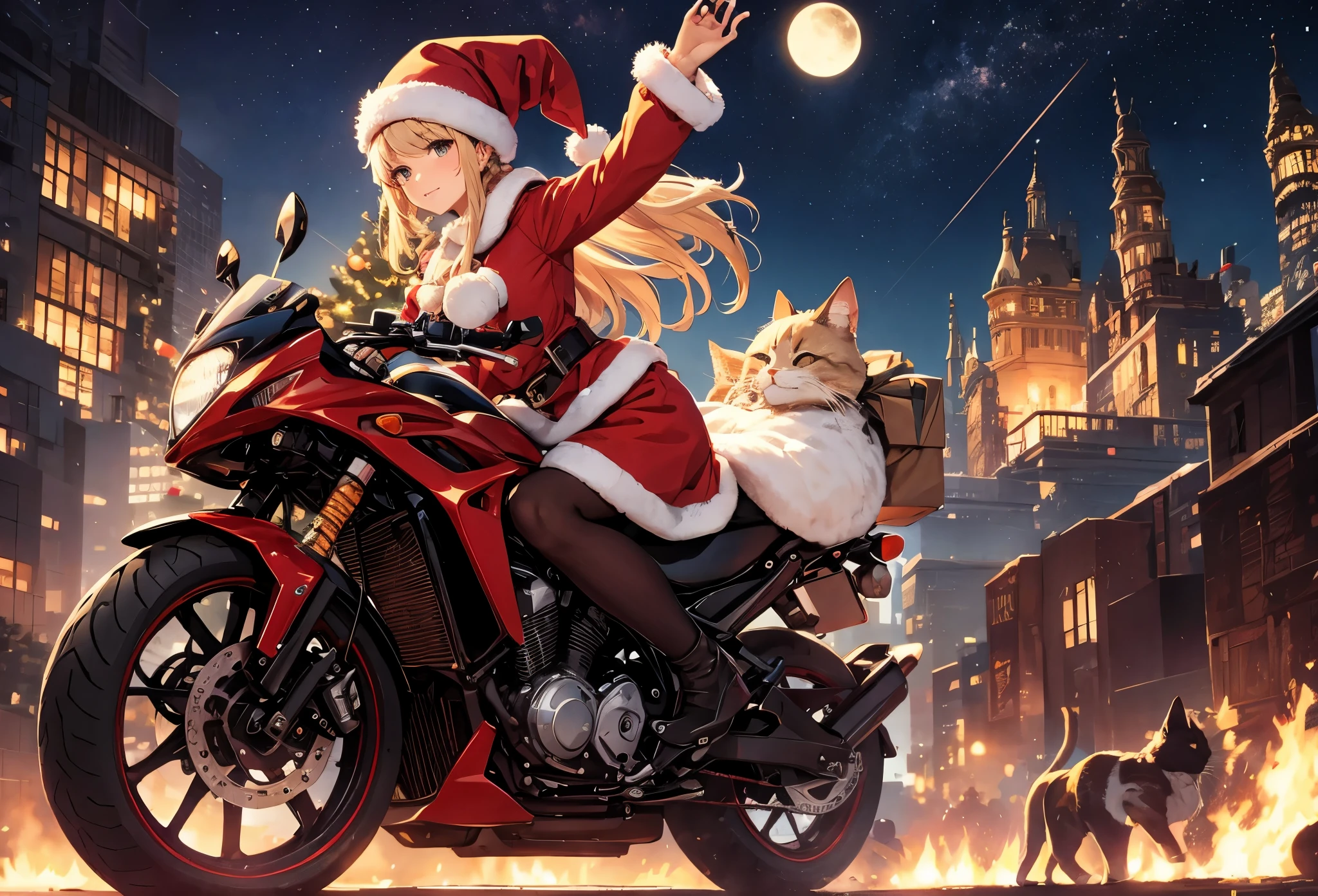 Christmas、Woman on a motorcycle、Santa Claus Costume、Cats、The ultra -The high-definition