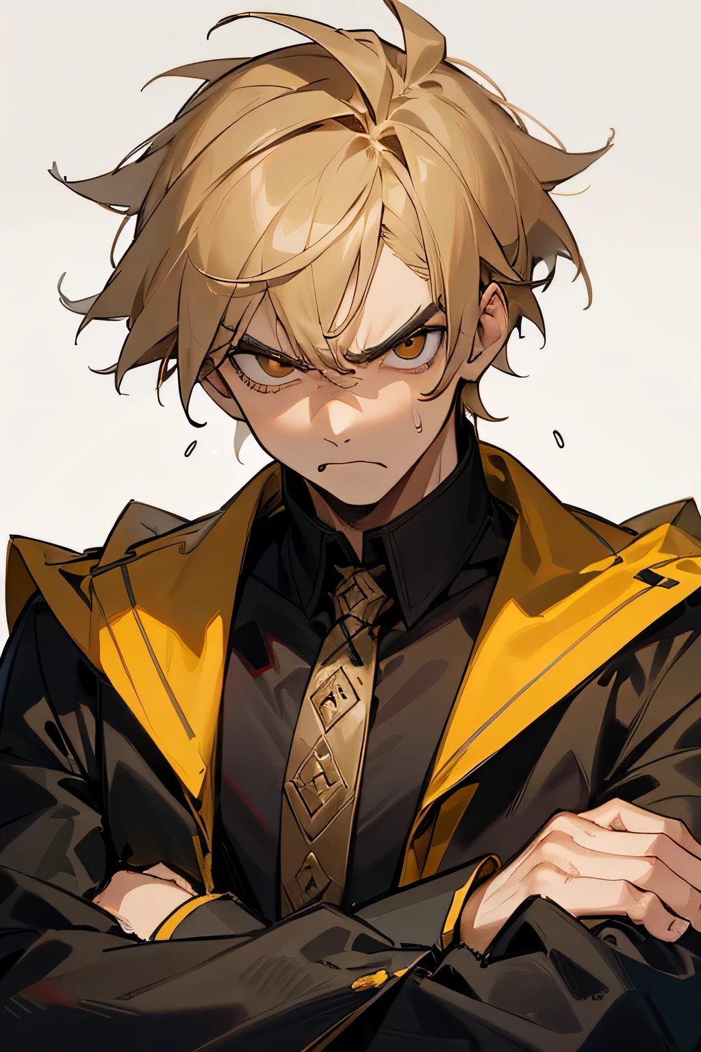 highly detailed, best quality, masterpiece, super quality of a very handsome t young boy with his arms crossed , angry frown, feeling of disgust, frowning expression, pouting, angry looking at camera, angry look, angry expression, irritated expression, angry looking, angry look in his face, annoyed expression, an angry expression, he is angry, grimacing, looking angry
