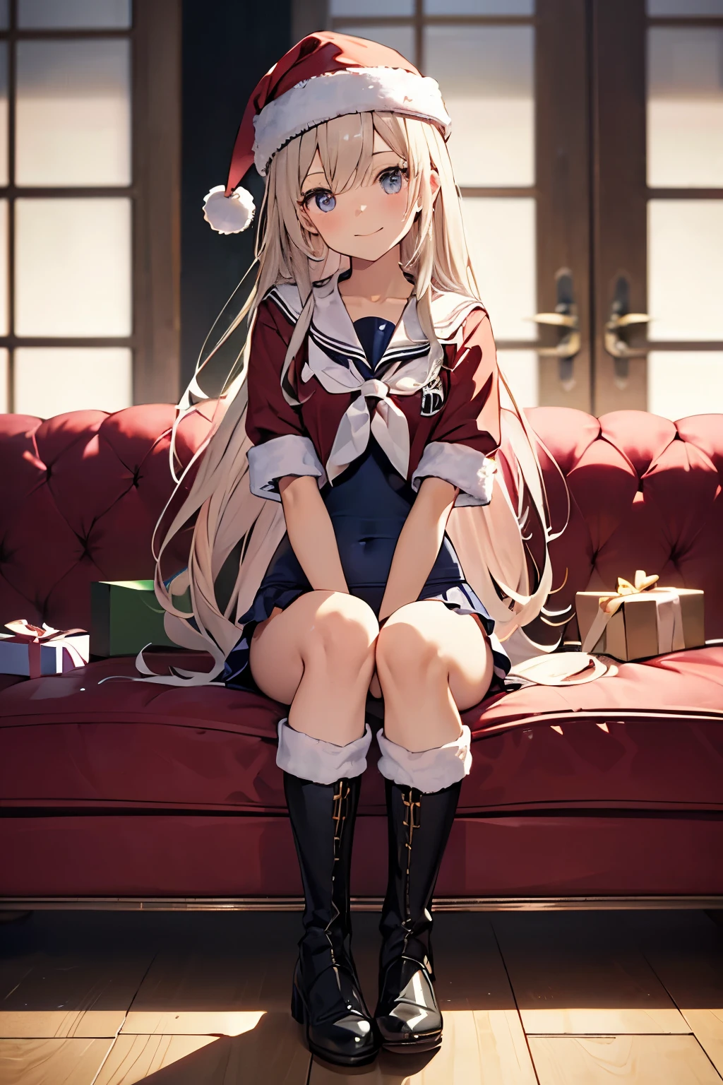 top-quality、Full limbs、complete fingers、Slender beauty、ssmile、Wearing a school swimsuit、pink sailor school water、knee high、Wear long boots、Christmas 、pink santa、Party Venue、Banzai