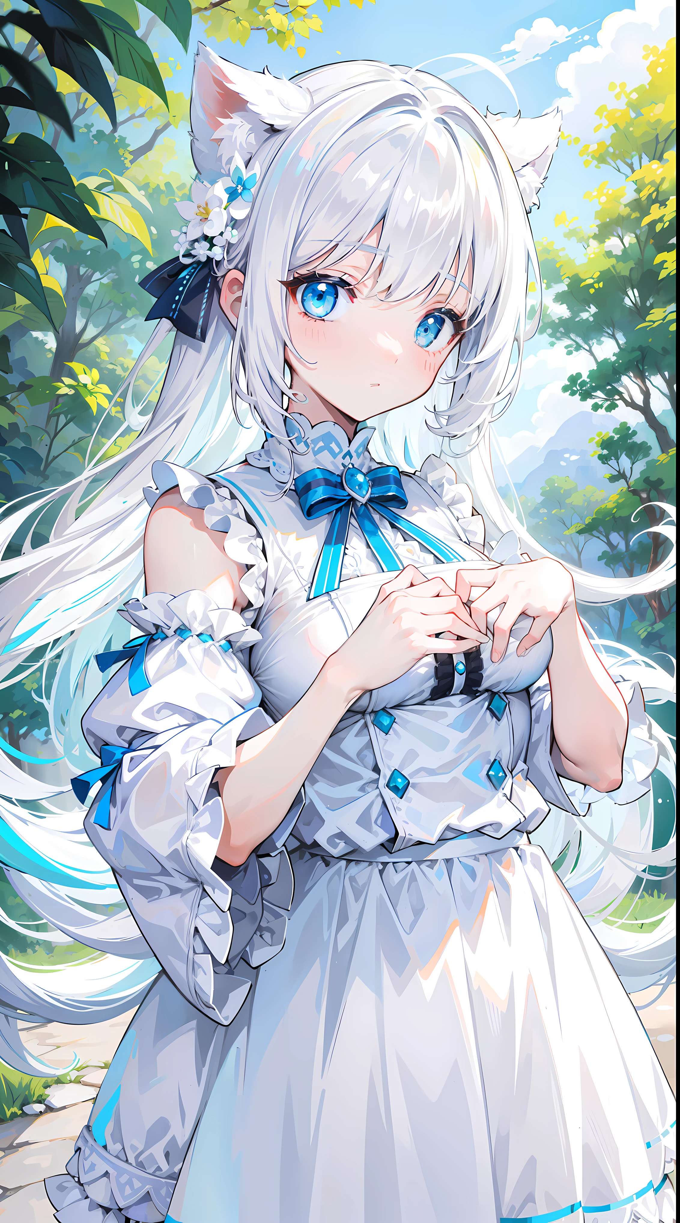 Milky white hairy tits,white clothes,Huhu is a very cute face,This is a cute and sweet girl,Girl with blue eyes and tits,white color hair,(The view of the hands is completely obstructed:1.8)