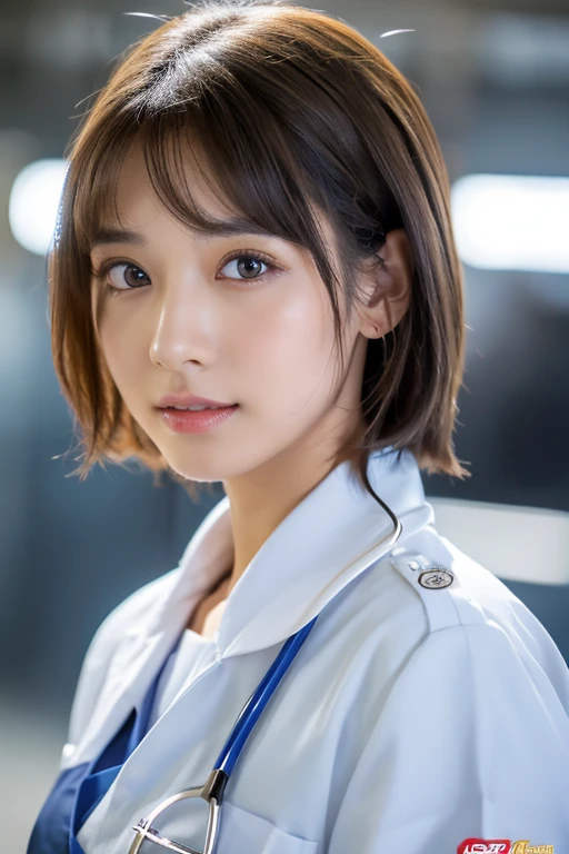 (airport:1), afternoon, (doctor gown:1), bright brown fringe short hair, light brown eyes, 1girl, 20 years old, innocent, (photorealistic), (intricate details:1.2),(masterpiece, :1.3),(best quality:1.4), (ultra highres:1.2), ultra high res, (detailed eyes), (detailed facial features), HDR, 8k resolution, (lens flare:0.7), turn around, busy on examine report, face viewer