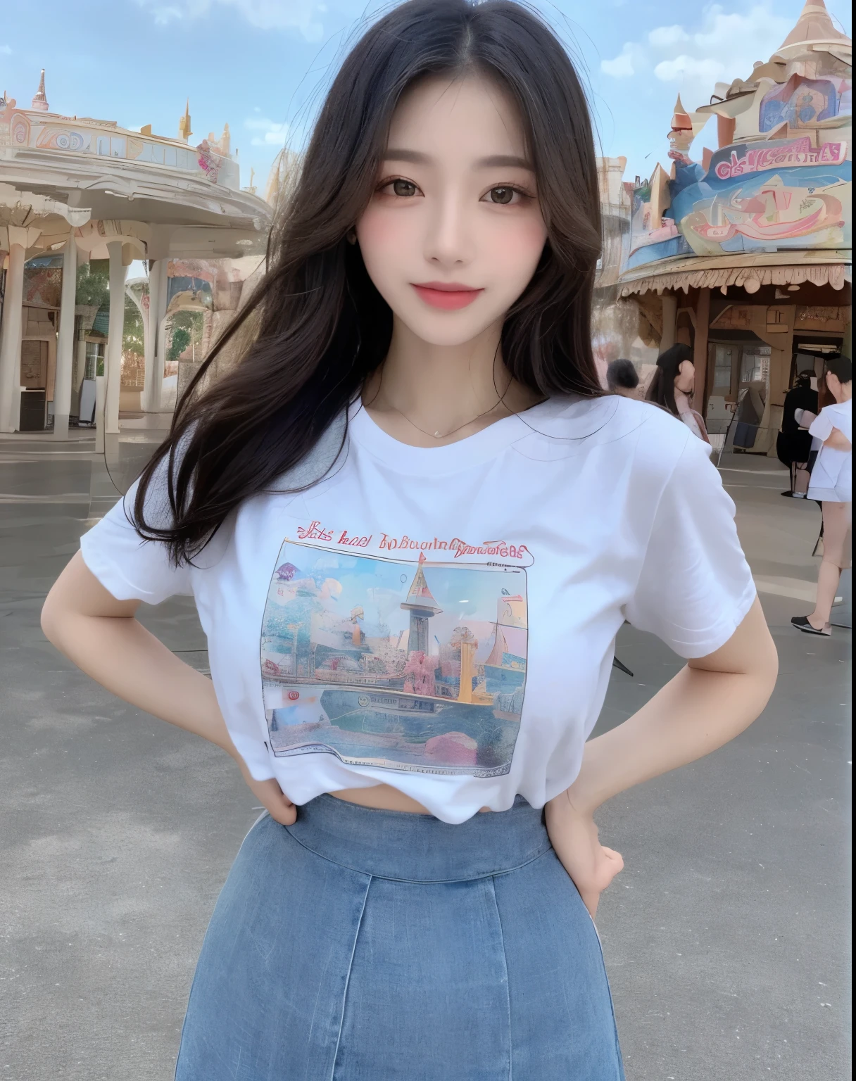 (A GIRL:1.6),(lora:russianDoll:0.4),(lora:TaiwanDoll:0.4), (best quality, 8k, masterpiece: 1.3), highly detailed face and skin texture, detailed eyes, double eyelids, whitened skin, long hair split edges, (round face: 1.4), ((blue sky: 1.5, white cloud: 1.5)), highway, (seaside: 1.5, sea: 1.5), jeans, skinny T-shirt, (form behino: 1.4)