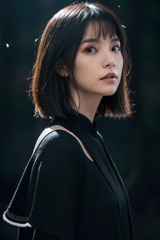 fubuki,,fubuki (One Punch Man),1 girl,big breasts、Dark green long dress,collar、long sleeve、pearl necklace、Beauty、long sleeve、collar、beautiful woman、beautiful face