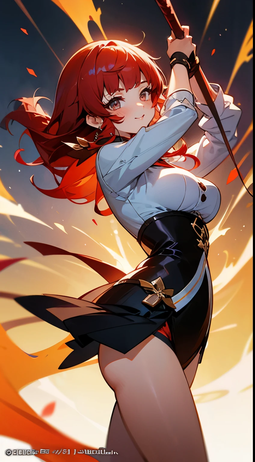 animemanga girl,red hair,Holding a black whip in hand, medium,Ayaka Genshin impact, Kushatkrenz Key Art Women, krenzcushart, Krenz Kushat and Artgerm, 的animemanga girl, guweiz, ayaka game genshin impact, finely detailled. Stunning red-haired beauty,big breasts body,Curvy,Fair skin,Noble temperament,female teacher clothing,Holding a short black whip in his right hand and swinging it。