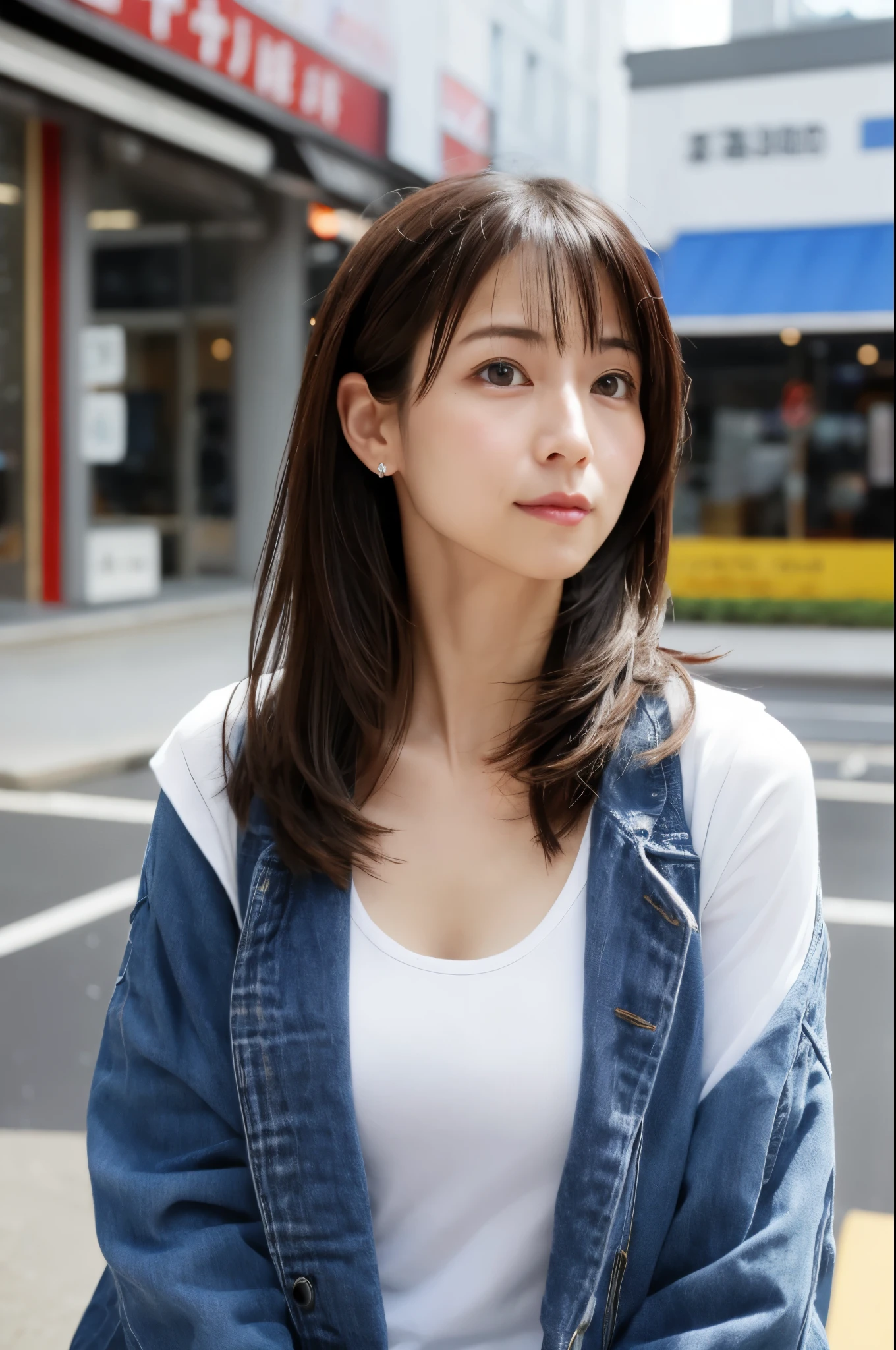 (High reality photograph, high resolusion, detailed face, detailed eyes), Japanese lady, 40 years old, various face expression, solo:1, skinny figure, medium breasts, emphasizing very thin waist, various hair style, casual clothes, alone in a photo