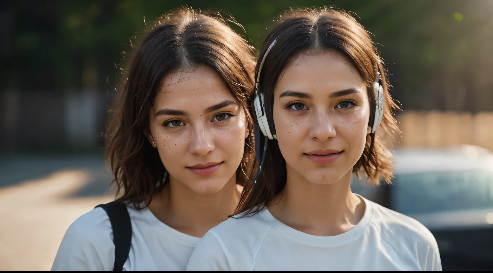 dressed, (photo realistic:1.4), (hyper realistic:1.4), (realistic:1.3), (smoother lighting:1.05), (increase cinematic lighting quality:0.9), 32K, 1girl,20yo girl, realistic lighting, backlighting, light on face, ray trace, (brightening light:1.2), (Increase quality:1.4), (best quality real texture skin:1.4), finely detailed eyes, hearing music with headphones, finely detailed face, finely quality eyes, (tired and sleepy and satisfied:0.0), face closeup, t-shirts, (Increase body line mood:1.1), (Increase skin texture beauty:1.1)