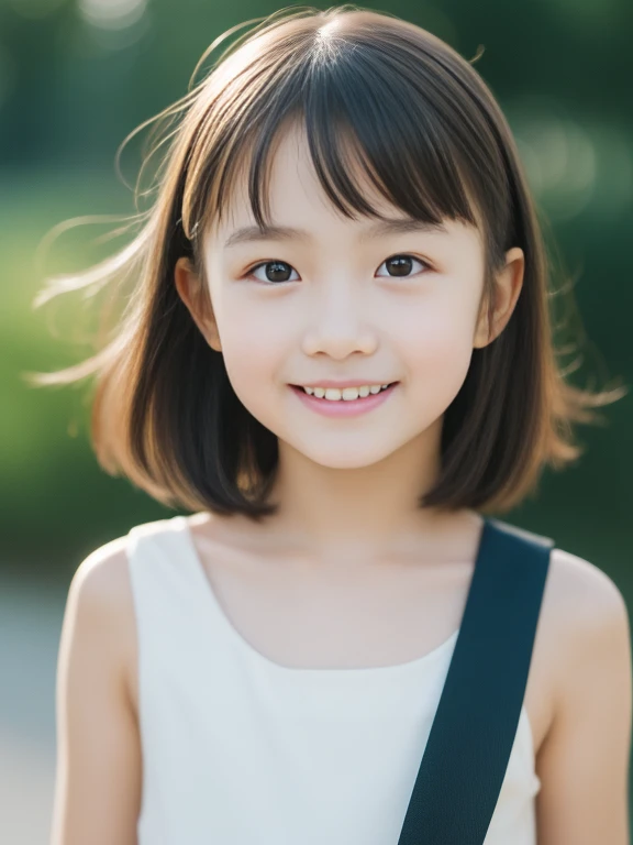 Neat and clean , Little people., (slim,, flat, small), dark hair, photorealistic portrait, detaild, detailed skin texture, detaildพิเศษ, Delicate Clavicle, smile, ใบหน้าที่มีdetaildสูง, Detailed Lips, ดวงตาที่มีdetaild, (10-year-old girl)、Delicate ebrohort k、Professional Photography、(Look at the audience.)、silk dress、(Uniquely beautiful girl)、30mm single lens、soft focus、narrow eyes、I have pores.、Half Russian and half Japanese.