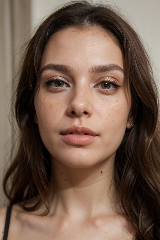 ((best quality)), ((masterpiece)), (detailed), perfect face realistic portrait photo of beautiful woman with long dark brown hair, Macedonian, influencer, light freckles, dark brown eyes, big lips, no makeup, insagram