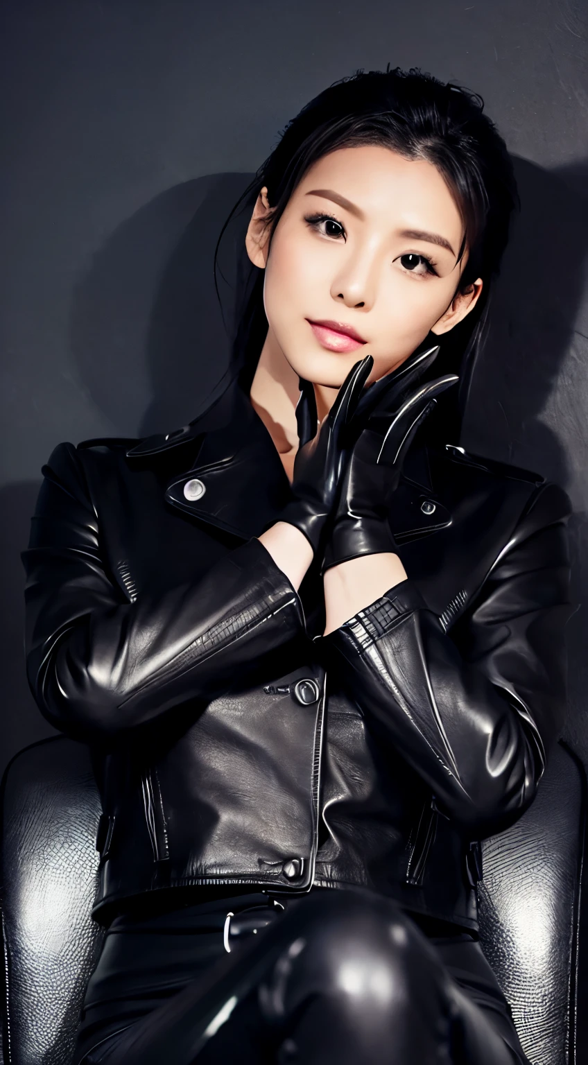 Black leather riders jacket, Office in the Dark, Black leather glove fingertips on both hands,Wearing black leather gloves,Sitting in a black leather chair、 Japan Female New Employees (Black leather gloves cover both hands) (The angle is sideways)、Black Leather Leather Pants,Black Leather Black Leather Pants,Black Leather Skinny Pants、Long black leather boots on both feet、Black Hair Ponytail ((He wears black leather gloves on his hands))Full body photo,Full Body Shot Full Body Full Body Leather Suit,☺If you turn in this direction。Wearing black leather gloves,Wearing black leather gloves,Wearing black leather gloves,Wearing black leather gloves,Wearing black leather gloves,Wearing black leather gloves,黒のレザーパンツが美しい😍黒のレザーパンツが美しい😍黒のレザーパンツが美しい,😍I&#39;m smiling while looking at you,