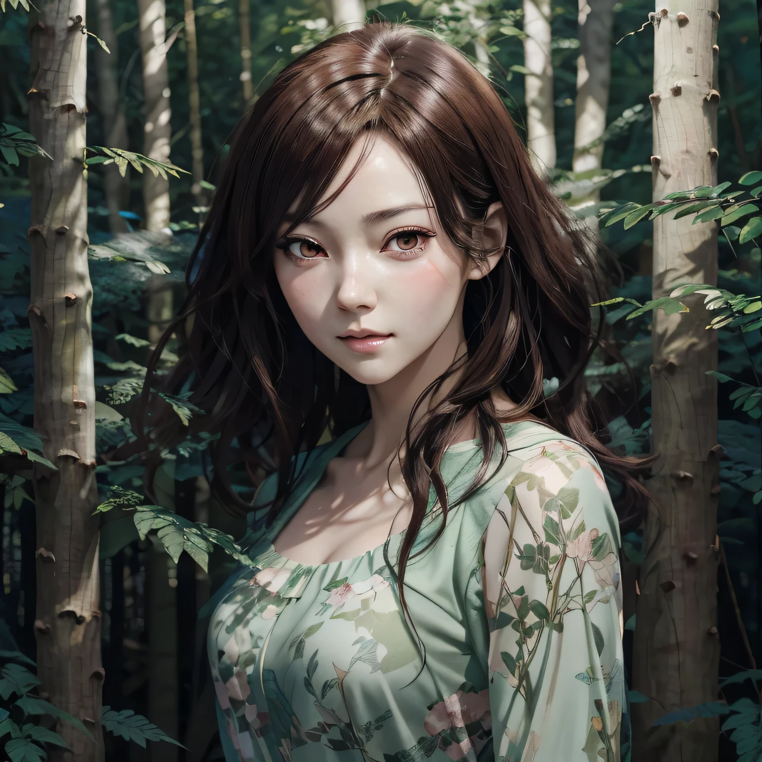 anime girl in a forest with les arbres and a fond de forest, digital anime illustration, beautiful anime portrait, digital anime art, artwork in the style of guweiz, detailed Anime girl portrait, portrait anime fille, detailed digital anime art, anime styled digital art, beautiful anime girl, Anime girl portrait, Portrait of an anime girl, belle femme anime