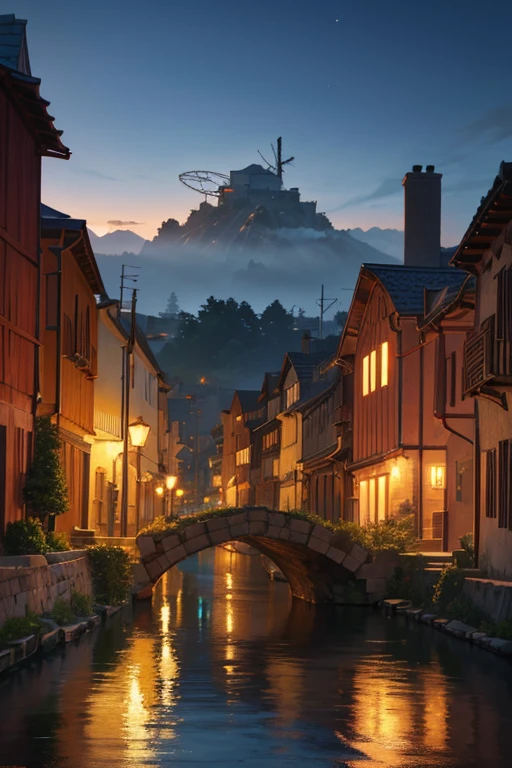 (best quality,4k,8k,highres,masterpiece:1.2),ultra-detailed,(realistic,photorealistic,photo-realistic:1.37),windmills,beautiful detailed houses,night scenery,anime village landscape,anime scenery,nighttime village background,Howl's Moving Castle night scene,anime background art,anime landscape,anime background,Black Clover screenshot,beautiful anime scenery,anime landscape concept art,animated movie screenshot,tavern background