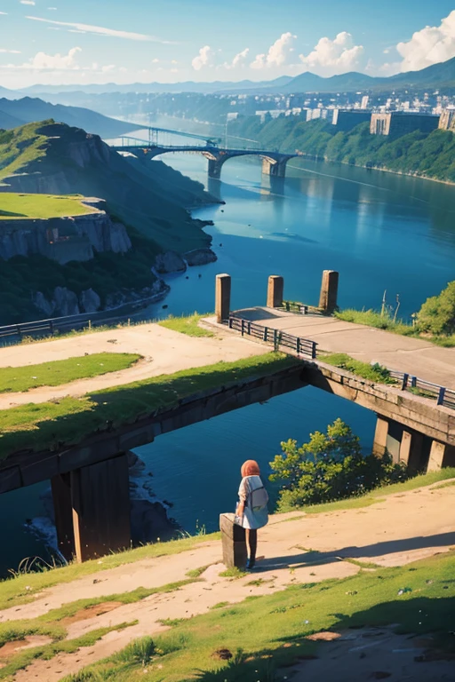 There is a bridge over the river，Animated scene with a bridge in the middle, Anime landscapes, beautiful anime scenery, beautiful anime scenes, anime backgrounds艺术, Anime countryside landscape, anime backgrounds, Anime landscapes, anime scene, Anime landscapes概念艺术, anime movie backgrounds, Anime beautiful peaceful scene, Anime landscape wallpaper, Scenic backdrop, Detailed view – width 672