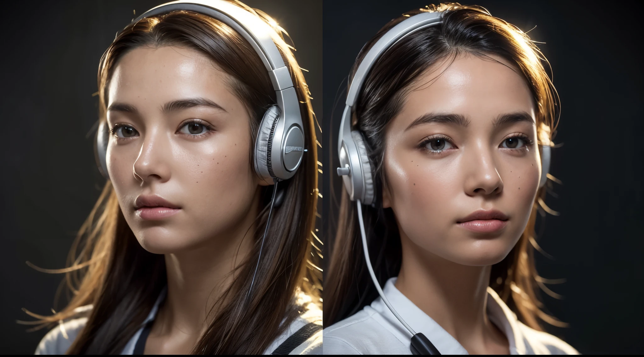 dressed, (photo realistic:1.4), (hyper realistic:1.4), (realistic:1.3), (smoother lighting:1.05), (increase cinematic lighting quality:0.9), 32K, 1girl,20yo girl, realistic lighting, backlighting, light on face, ray trace, (brightening light:1.2), (Increase quality:1.4), (best quality real texture skin:1.4), finely detailed eyes, finely detailed face, finely quality eyes, (tired and sleepy and satisfied:0.0), face closeup, t-shirts with headphones, (Increase body line mood:1.1), (Increase skin texture beauty:1.1)