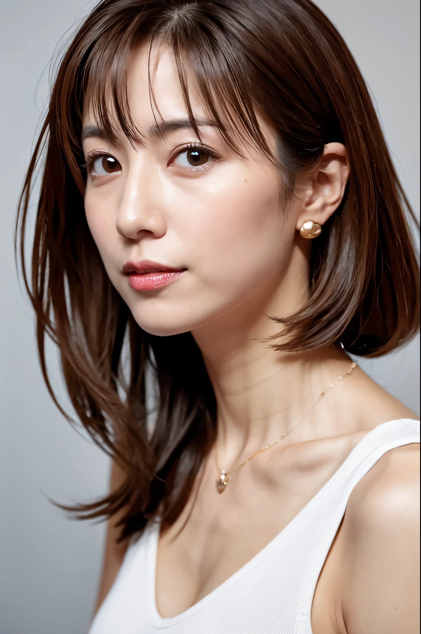 (High reality photograph, high resolusion, detailed face, detailed eyes), Japanese lady, 40 years old, various face expression, solo:1, skinny figure, medium breasts, emphasizing very thin waist, various hair style, white leotard, full-body photo