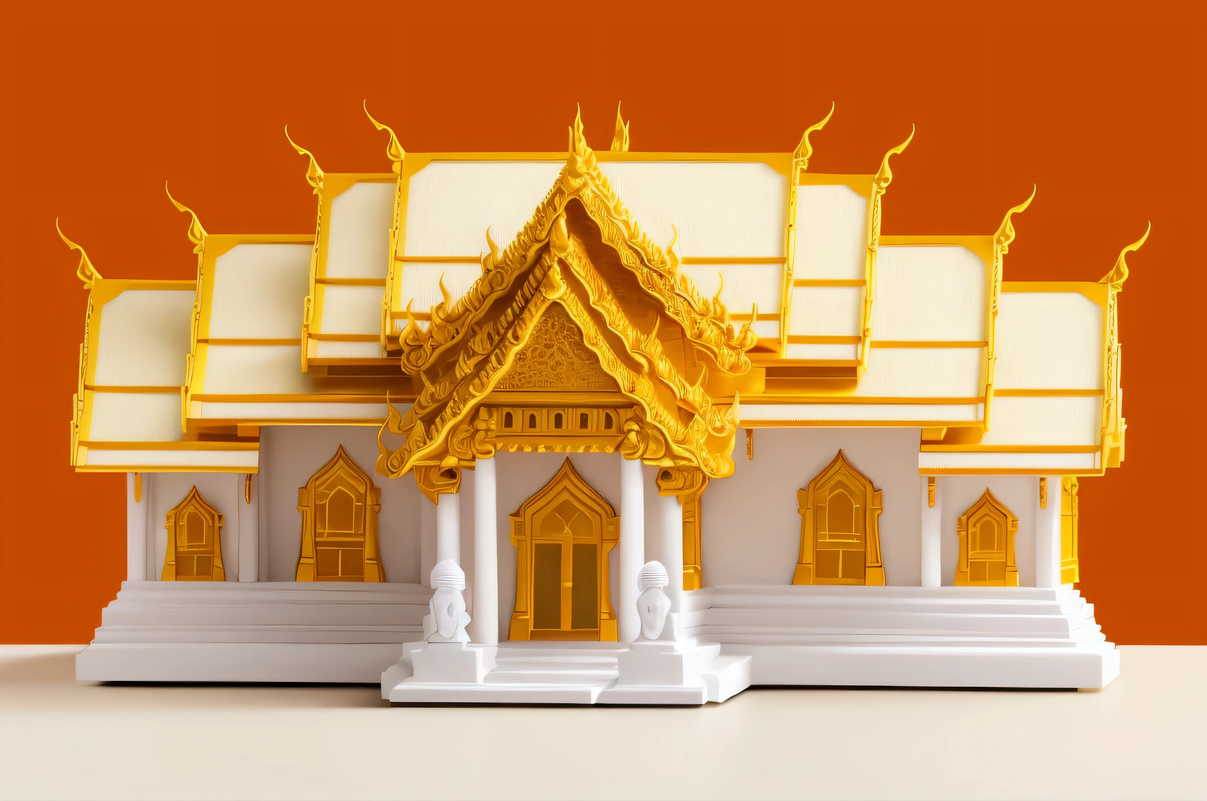 2d cartoon of a there is a white and orange building with a gold roof, khmer temple, buddhist temple, khmer architecture, buddhist architecture, temple, a temple, isolated on white background, immaculately detailed, beautiful detailed miniature, an extremely detailed building, large temples, ancient temple, shot of a highly detailed, khmer temple, elegant highly detailed