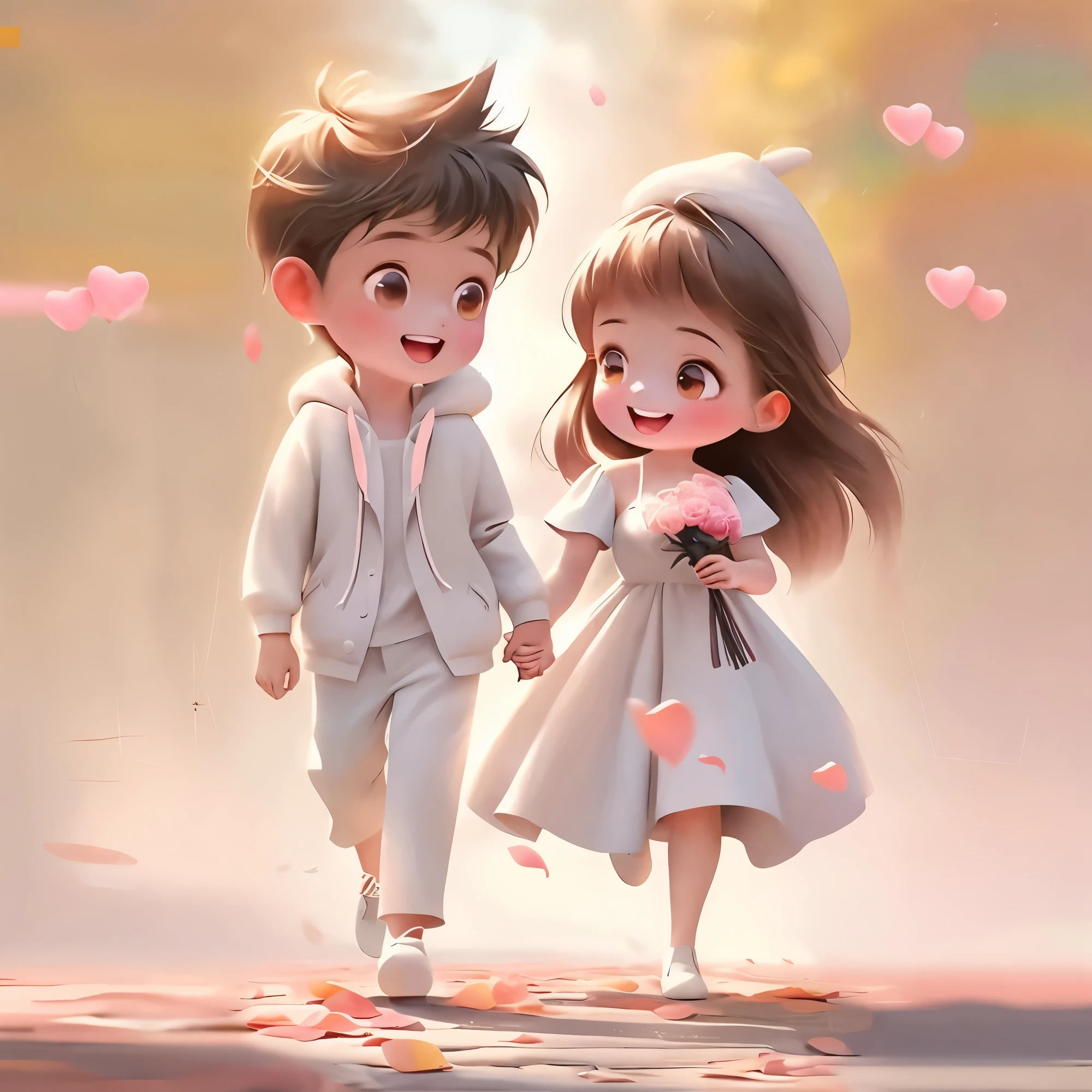 cartoon Husband and wife walking in the rain with hearts flying around, lovely Husband and wife, cute big breasts的数字艺术, cute big breasts, cute big breasts的digitial painting, cute big breasts细致的数字艺术, happy Husband and wife, boys and girls, digitial painting艺术, romantic Husband and wife, cute big breasts的艺术风格, digitial painting, Love concept art, Husband and wife, Style illustration, 又cute big breasts又cute big breasts, cute big breasts character