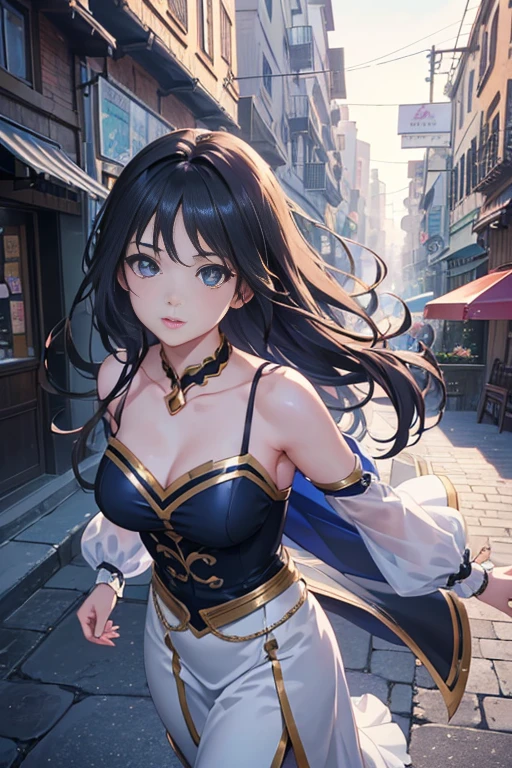 (best quality,4k,8k,highres,masterpiece:1.2),ultra-detailed,(realistic,photorealistic,photo-realistic:1.37),a girl in a dress walking on a cobblestone street,anime girl,anime character,anime art style,anime fashion,anime girl with a detailed face,hair and eyes,anime visual effects,in an anime movie,beautiful detailed eyes,beautiful detailed lips,extremely detailed eyes and face,long eyelashes,anime illustration,anime movie screenshot,popular isekai anime,in the anime movie,colorful anime movie background,anime movie screenshot,anime scene,anime movie still,TV anime still,running anime girl