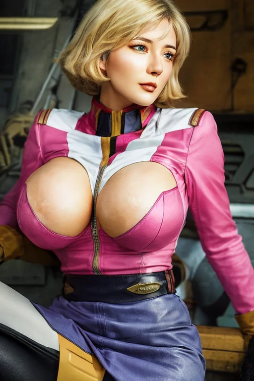 1girl in in, sayla mass, Gundam、Pink Commonwealth Uniform、Leather Uniforms、Skirt with rolled up、 Fluffy garments、Elegant, Blonde Short-Cut Hair、Blue eyes、masterpiece, (masterpiece, Best Quality:1.2), Solo Focus, , vaginal, spread Legs, Large Natural Breast Hanging, Morning NSFW, Curve, Sagging breasts BREAK (Raw photo:1.2), (photograph realistic:1.4),(masterpiece:1.3),(Best Quality:1.4), Dreams, (Detailed eyes),(detailed facial features), (Raw photo:1.2), (photograph realistic:1.4),(masterpiece:1.3),(Best Quality:1.4), Dreams, (Detailed eyes),(detailed facial features), (detailed clothes features),1girl in,