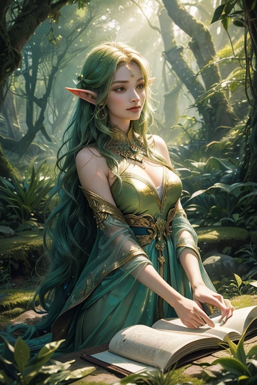 **Elven Sisters of Mystic Rituals; Immerse yourself in the mystical world of Elven rituals, in elegant elven costume perform a rituals, in the style of mythic storytelling, yigal ozeri, frederick mccubbin, dark green and magenta, karen wallis, kushan empire, craftcore Photographed by David bailey using Hasselblad’s flagship mirrorless medium format camera X2D 100C. 1000mps ,bold vibrant colours, in a colorful suit, in the style of goblincore, expressive facial animation, neo-concrete art, dariusz klimczak, carlo crivelli, edward gorey, detailed and macabre