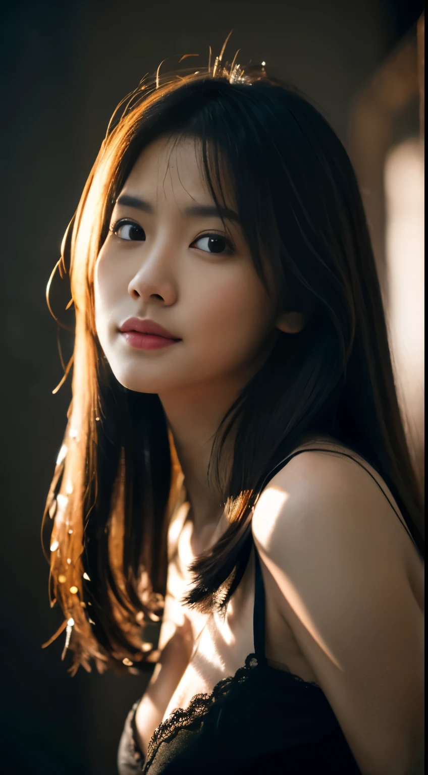 highest quality, epic realistic, ((in the pitch black darkness :1.4)), ((portrait:1.5)),(background: dark ) high contrast ,glorious picture, lowest lux, lighting face, she's comfortable, wearing nothing, , looks incredible, (8k, Raw photo, Highest quality),(epic realistic:1.5), a woman, face,(detailed eyes:0.8),(looking at the camera:1.4), (Highest quality), ( high contrast, deep shadows),Intricate details,cinematic,((skin:1.4)), (long dark hair:1.3), long hair, messy ,(Hdr:1.5),Detailed, colors, Superior quality, Masterpiece, Raw Photo (20-year-old, looking at viewer), beautiful, (wearing plain yellow shirt,), perfect, natural, perfect composition, portrait, perfect face, smiling expression, Captivating eyes, Bright details, Tight lips, (High Skin Detail),, (blue tint: 0.6), (sale: 0.8), (bloody: 0.7), Key lighting , (backlight: 0.5), Medium depth of field, Canon 5d, 50mm lens, f/4 apertures, (Ultra-detailed, Complex detail), sharp focus, soft colors, 8k, Absurd, 80mm, bokeh background, photography, smiling, pinay, filipina, large boobs, neon lights background