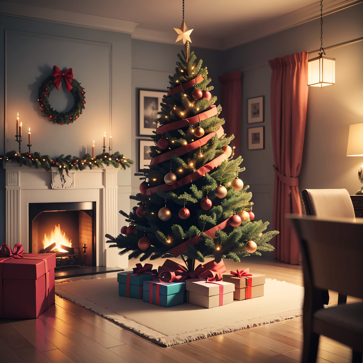 liveroom,christmas,Christmas tree,gifts,Lantern Christmas decoration,(((Isometric architecture))),3D,Unreal 5 renderer,ultra - detailed,ultra - detailed,high high quality,8K ,oc rendered,dynamic viewing angle,