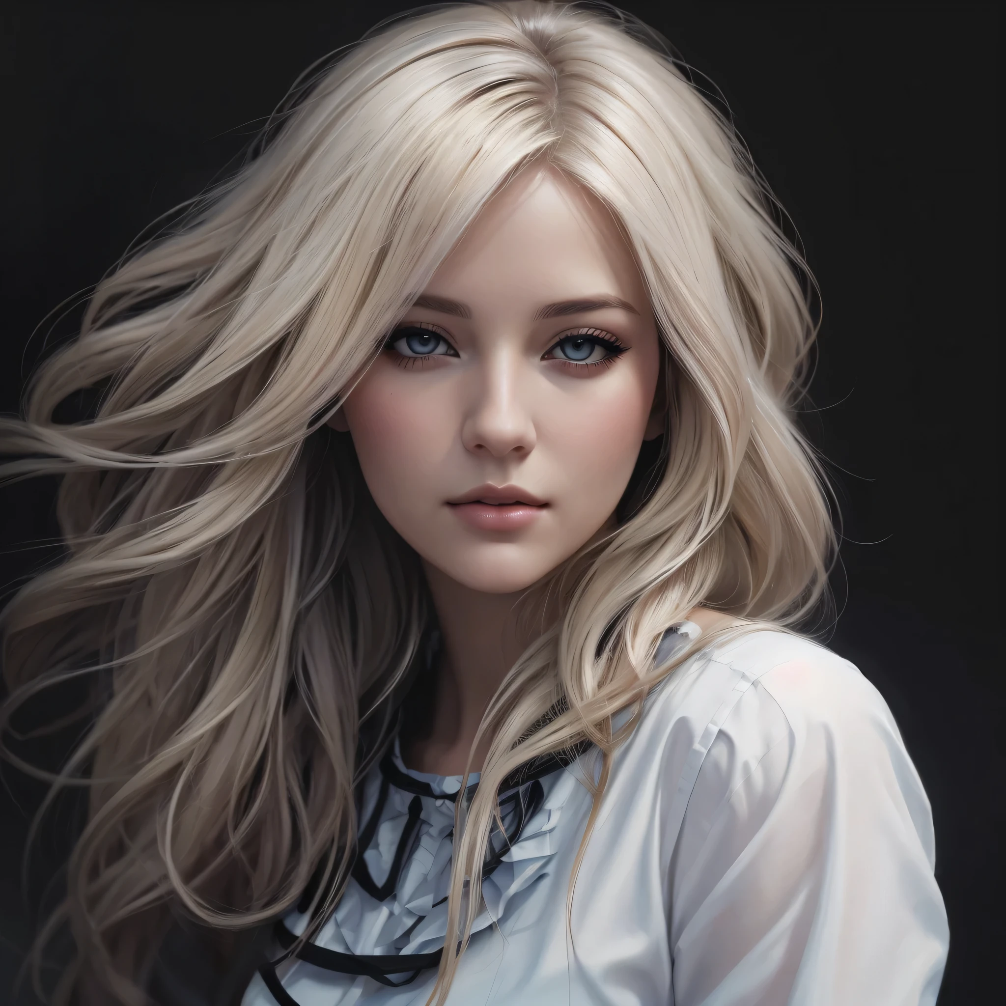 un gros plan d&#39;une femme aux longs cheveux blonds et une chemise blanche, Portrait d’Artgerm, Magnifique peinture numérique, Style de Charlie Bowater, Portrait fantaisie mat détaillé, Portrait d’art de personnage, Charlie Bowater Character Art, peinture au crayon numérique, Dessiné dans le style d’Artgerm, Belle peinture numérique, Style artistique Charlie Bowater, Dessin numérique réaliste