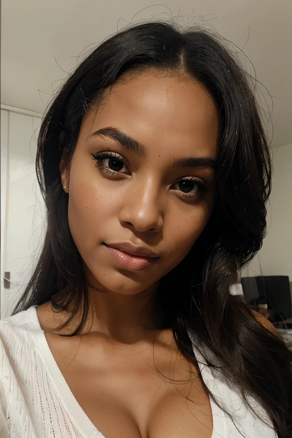 beautiful black woman, selfie, realistic face, super detailed