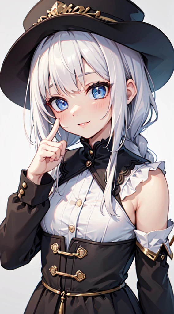 (best quality:1.3), (highres1.3), (clear1.3), (8k:1.3), masterpiece, (detailed:1.1), 1girl, beautiful detailed eyes, beautiful detailed lips, extremely detailed eyes and face, long eyelashes, ((white hair)), braid, short bangs, blue eyes, (thawb), smile, perfect proportion, ((finger frame)), face close up,