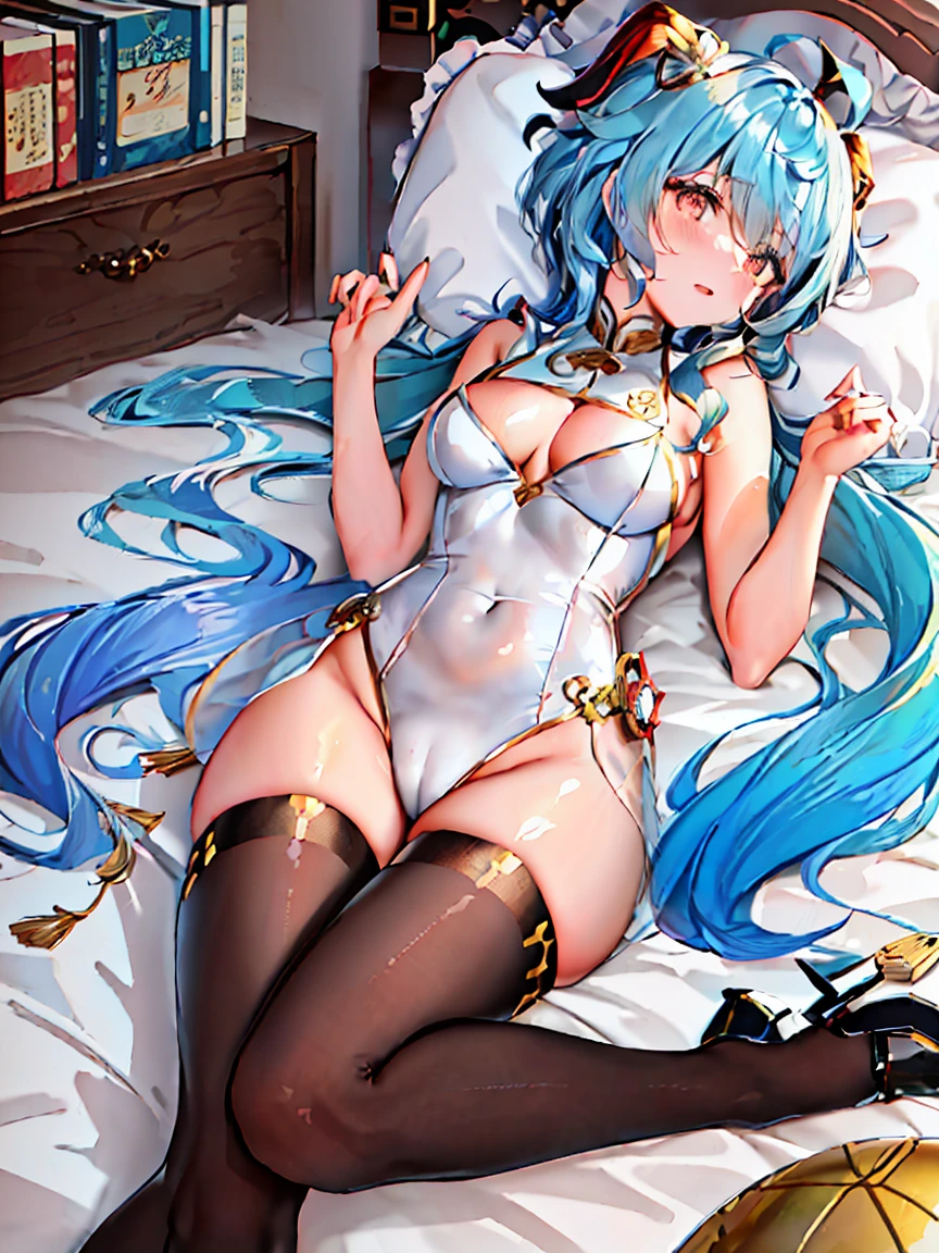 1个Giant Breast Girl,(Camel toes:1.6)performance,White transparent tights,see-through transparent clothes,((tmasterpiece,Best quality at best(aquarelle:1.1)(black hair color hair,Yellowhair,粉red colour的头发,Green hair,Yellowhair,blonde with blue eyelue colors,浅blue colors,light pink,light gold,Grace,red colour)(Short hair details,Long gray hair,dual horsetail,Qi bangs,mid hair)(浅blue colors的眼睛,red eyes,White eyes,Cyan eyes,green color,purpleish color,),(Thigh 0.7),A high resolution,,Happy expression,Fantastical, facing the front there, Black stockings,Camel toes,(Camel toes1.6)Camel toes are pronounced,(白色连体see-through transparent clothes,粉色连体see-through transparent clothes,clothes see-through,青色连体see-through transparent clothes,Reservoir stagnant water)(legs are open,Open your leghibited)8K quality,,Lie down in bed。)),1个Giant Breast Girl, (Pool scene,Market scenario,Warehouse scenario,Storage room scene,Royal Palace scene,Deep forest scene,Street view scene)White one-piece transparent underwear