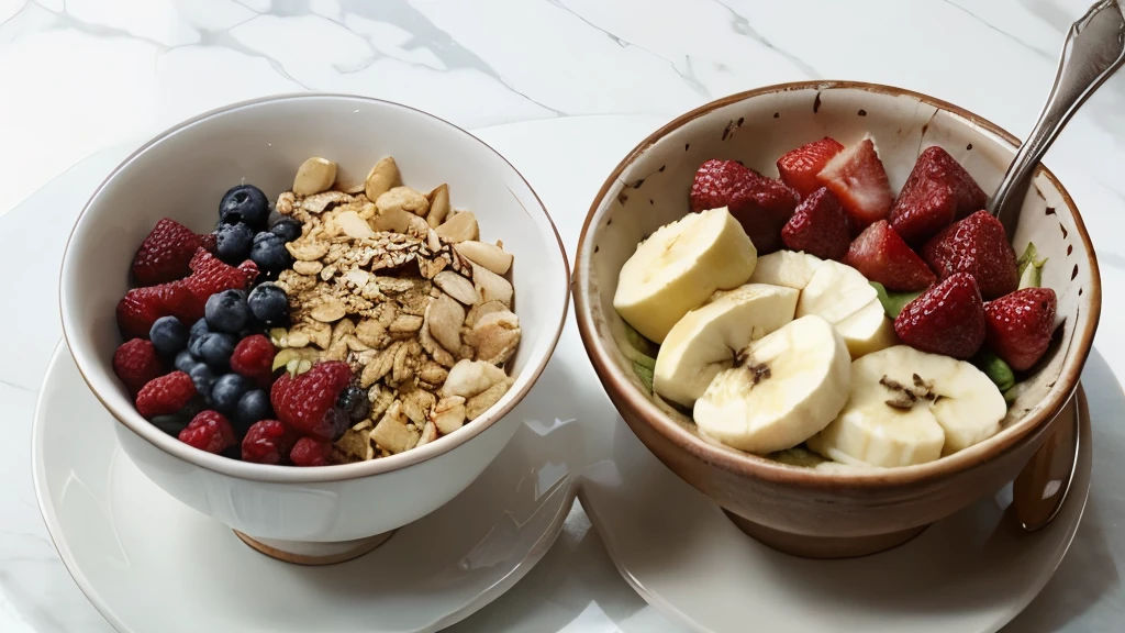 Yogurt Breakfast Bowls, Frutas e Granola. Ingredientes: - 1 cup of natural Greek yogurt - Fresh fruit (morangos, mirtilos, banana)
- Granola low carb
- Mel (opcional)
- Sliced almonds