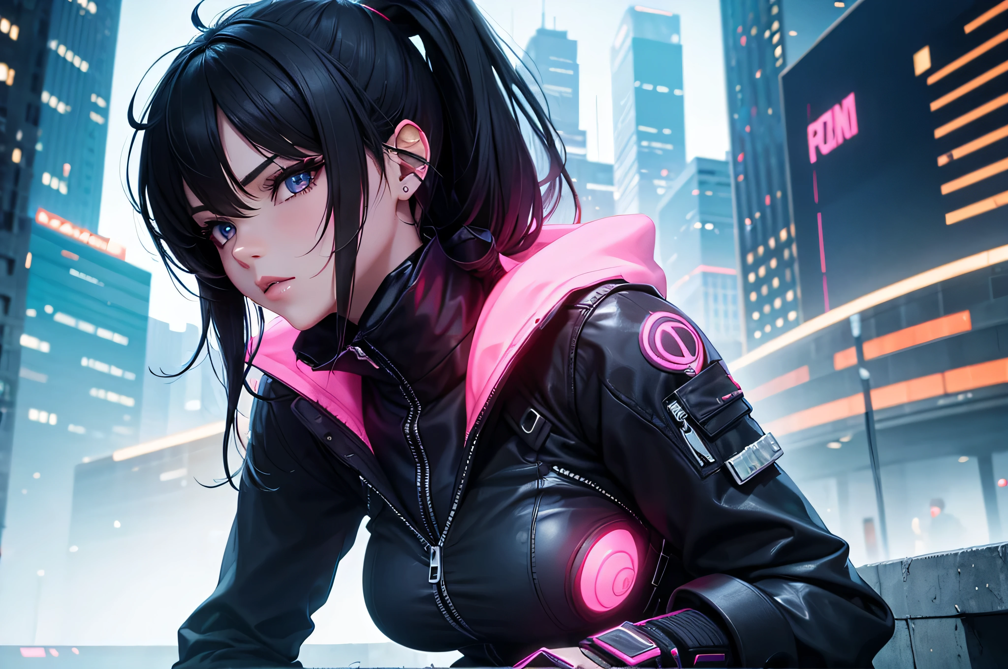 MUJER ESTILO CYBER PUNK EN LA CIUDAD