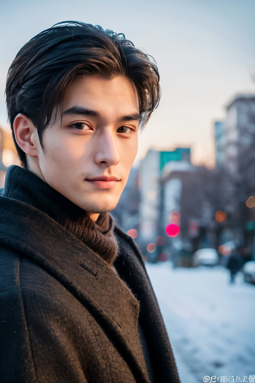 Photorealsitic, 8K full body portrait, a handsome, 20-year-old man, A charming expression, detailed face details, TOKYOcty, Winters, Shibuya in the background