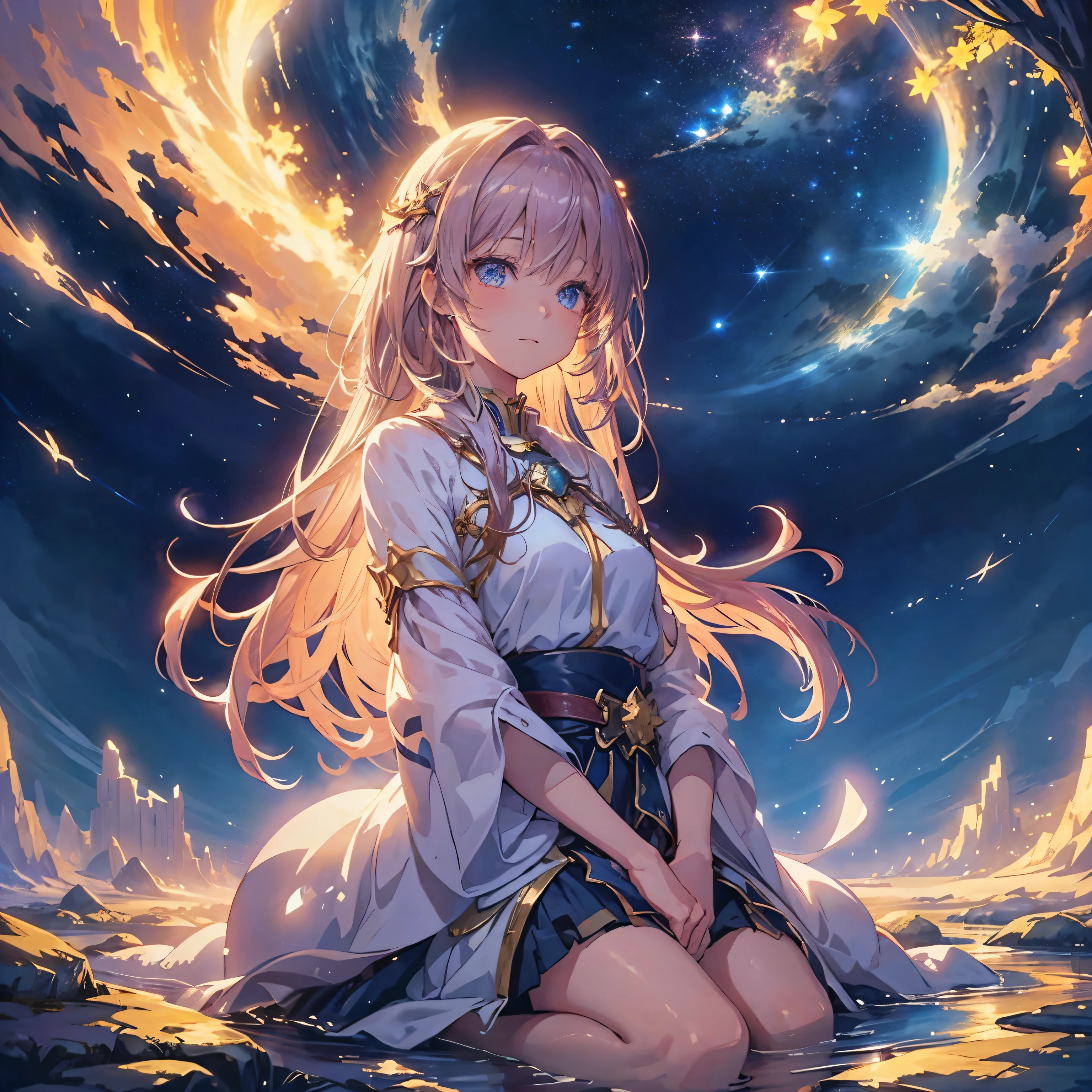 river of stars in the sky、top-quality、Fantasyart、beautiful anime scene、bright stars々、starry environment illuminated by lights、Dream painting、Anime Background Art、Fantasy landscape art、fantasy knight、anime background artwork、Fantastic art、atmospheric anime、starrysky、Detailed details、