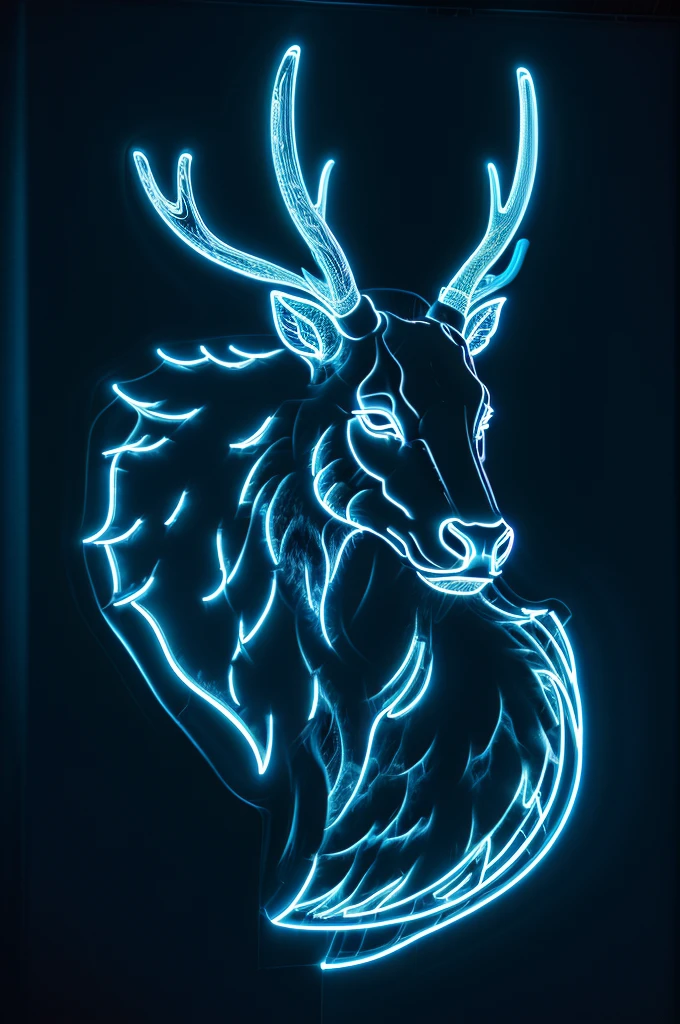 BlackLight Art, close_up of stag horn, glowing horn, Bioluminescence horn, thunder, electricity, head up, low angle view, octane render, enhance, intricate, (masterpiece, Representative work, official art, Professional, unity 8k wallpaper:1.3)