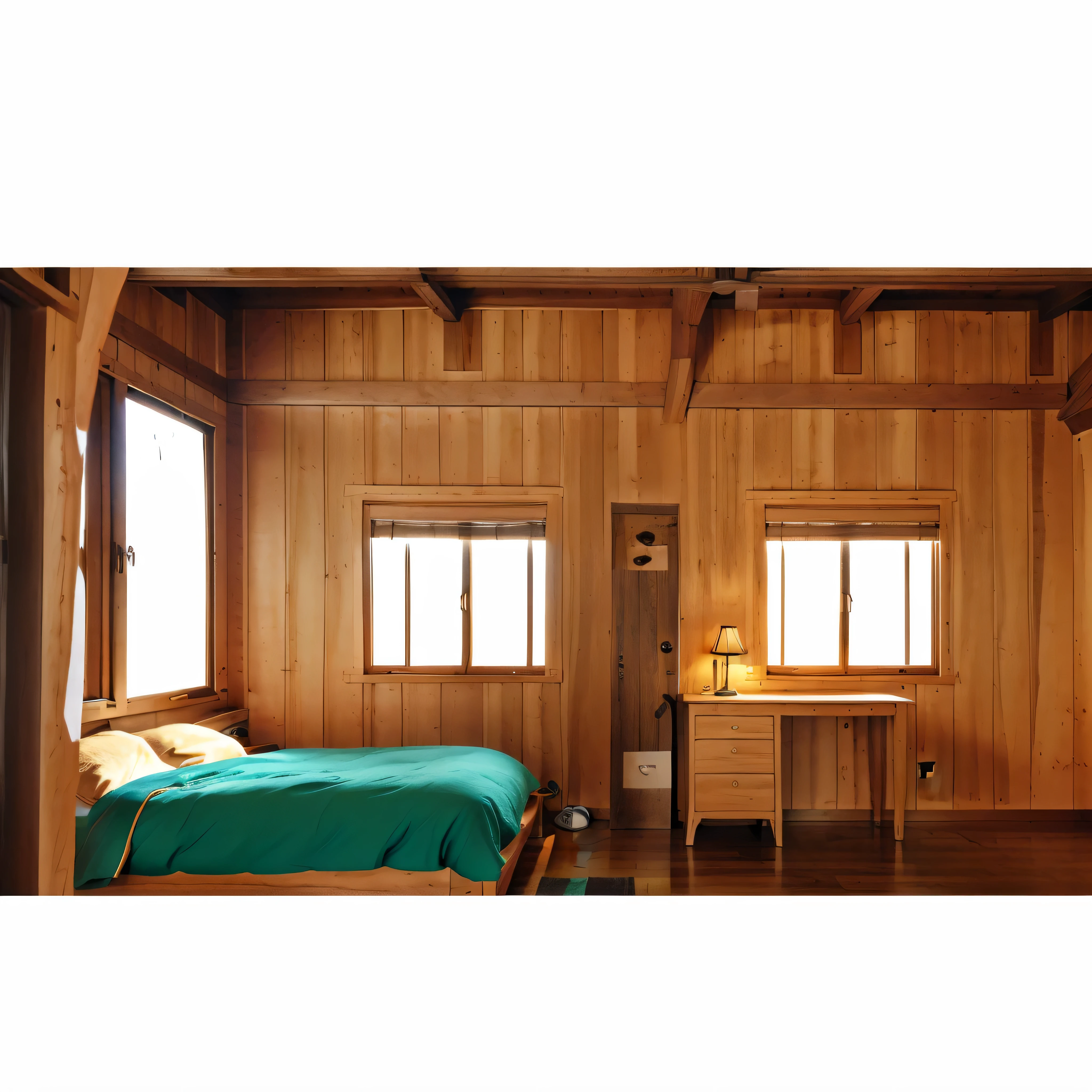 2D cartoon of a there is a room with a bed, desk and windows, wooden house, an interior of room, inside of a bedroom, interior of room, bed room, inside of a cabin, room interior, wooden cottage, whole room, bedroom background, bedroom in studio ghibli, interior background, interior room, luxurious wooden cottage, bedroom interior, wooden interior, interior of a small