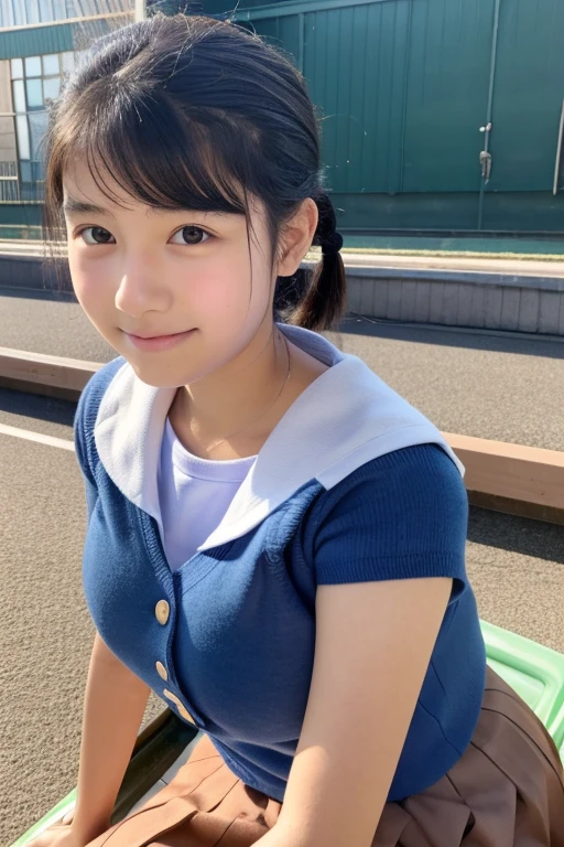 (best quality, 8k, 32k, masterpiece, UHD:1.2), (RAW photo), (realistic), (photorealistic:1.2), (high resolution), huge filesize, ultra-detailed, extremely beautiful face & eyes, 1girl, japanese elementary school student,, 13yoyo, rosmall face, thin waist, large breasts, slim proportions, thin thighs, (darkblue pleated mini skirt, japanese sailor, sailor fuku, serafuku, japanese school sailor naked suit,NSFW), nice hands, perfect hands, accurate hand depiction, perfect thumb & fingers, sweaty, shy smile, pure white teeth, from below,(Sky after rain、A rainbow appears,rainbow background,Slope to the mountaintop:1.35),(Droopy eyes, Natural Makeup、Ultra-high definition beauty face:1.25)、(Ultra high resolution perfect beautiful teeth, Mid-chest, Tight waist, smile:1.15)、Ultra HD Shining Eyes、Super high quality glossy lip