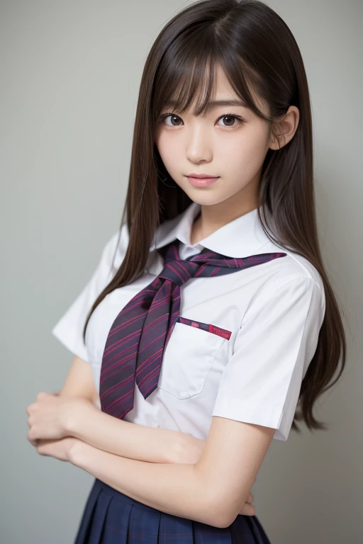 (masterpiece,top-quality,超A high resolution),A Japanese Lady, (((Very beautiful girl))), Kawaii Girl、View photographer、Front view, ((Bob Hair)), hyper cute face, Glossy lips, Double eyelids in both eyes, Natural makeup, long eyelashes, Shiny smooth light brown bob hair,, central image, Perfect limbs, Perfect Anatomy,(((School Uniforms))),Seduction Pose、fully body photo
