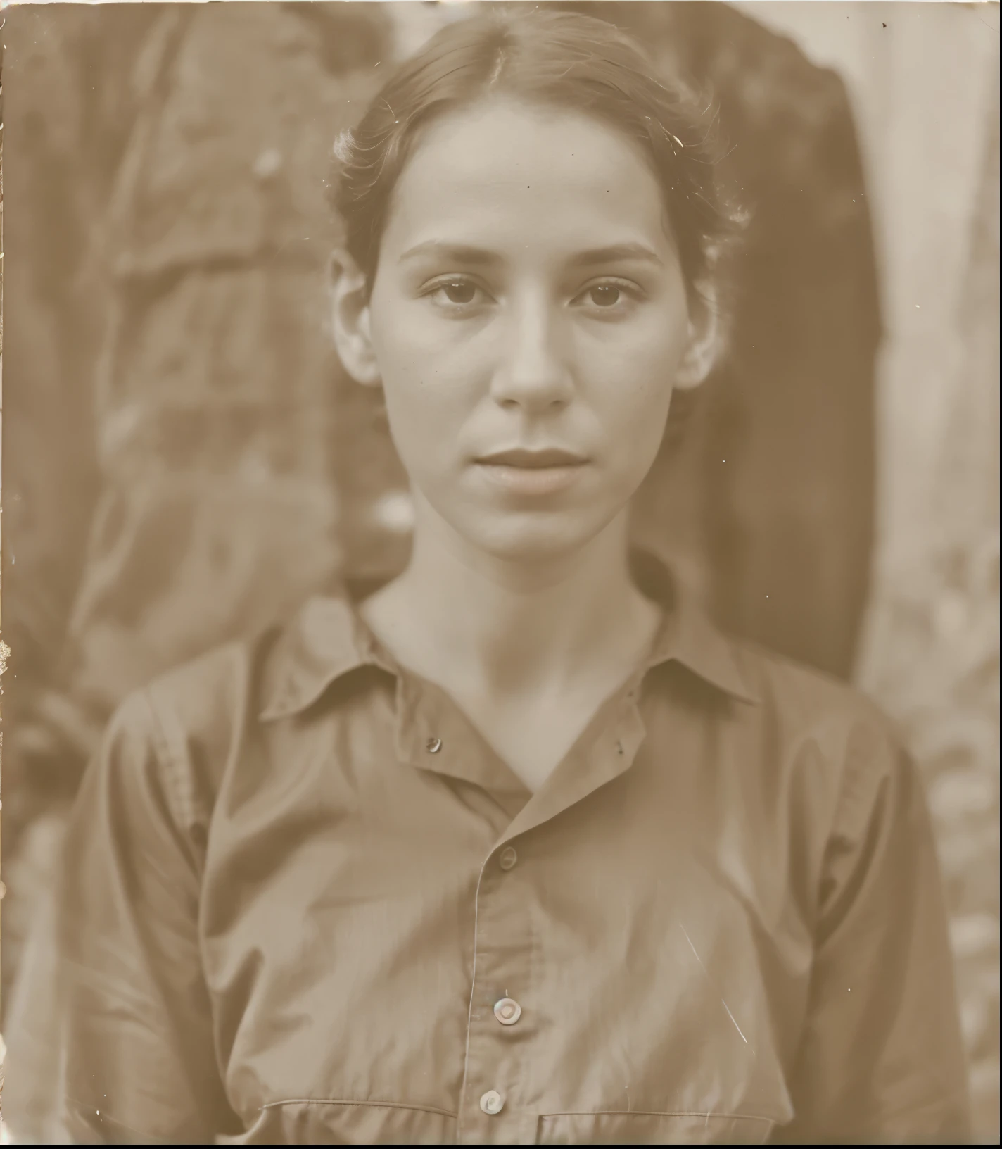 uma foto antiga de uma mulher com uma camisa marrom e um homem com uma camisa marrom, taken in the early 2020s, unknown location, em torno de 1 9 anos, taken in the early 1930s, imagem real, fotografia real, Fotografia tirada em 1 9 3 0, taken in the early 1920s