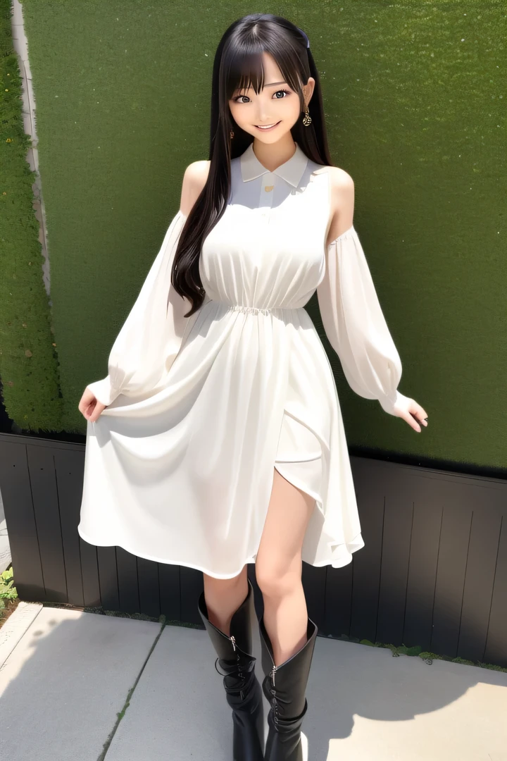 best qualtiy，tmasterpiece，超A high resolution，（真实感：1.4），RAW photogr，1girll，Highlight for a long time，pure，Girly，flushing，18year old，18year oldの笑顔の女子同級生，pure，Innocent，（best qualtiy，8K，tmasterpiece:1.3），Goose egg face，largeeyes，long eyelasher，full bodyesbian,Up to the feet,Bewitching dresses