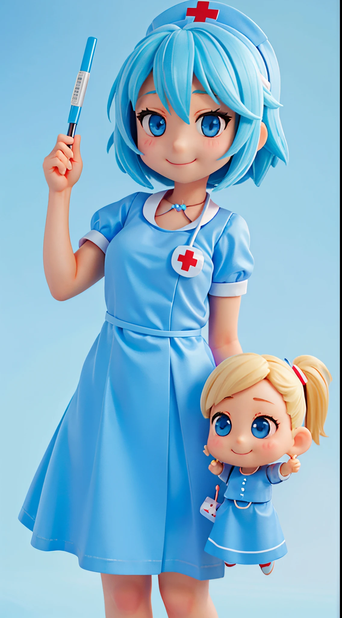 she is a cute nurse、Light blue eyes、a smile、Mega Mini、tchibi、