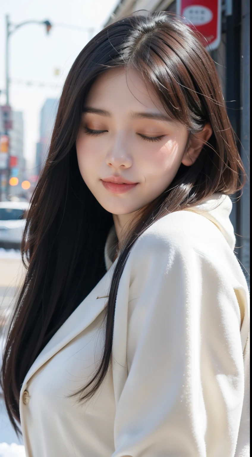 winter clothes outside、，closed her eyes，Colossal tits，very excited，suffocating，I can't breathe，climax，climax，It's almost gone，go，Blushlush，trembling，I can't stand it，Cramps，die