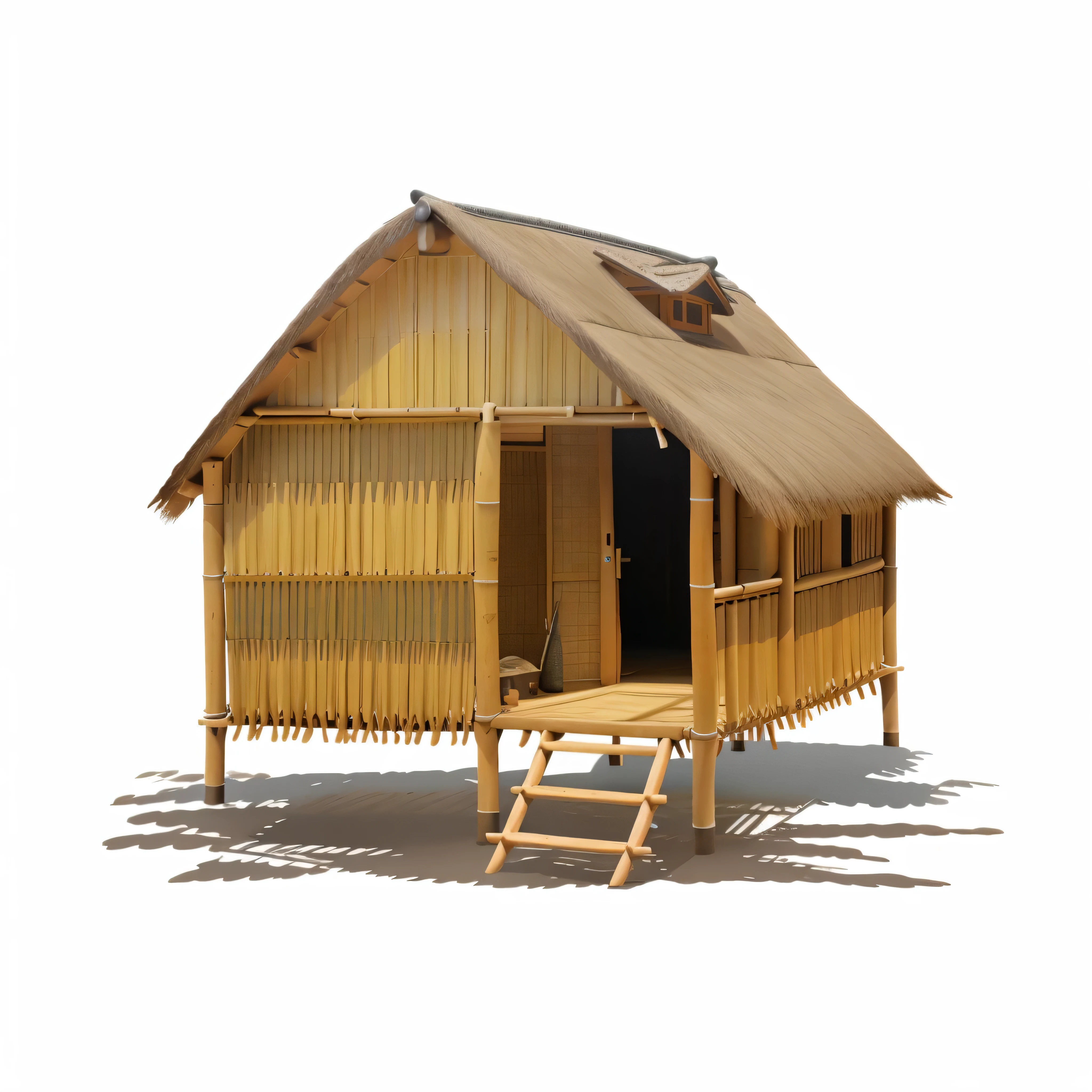 2D of a there is a small hut with a thatched roof and a table, hut, bamboo huts, tribe huts in the jungle, wooden house, flat illustration, wooden cottage, longhouse, makeshift house, highly detailed illustration.”, detailed 2d illustration, house illustration, thatched roof, flat, illustration