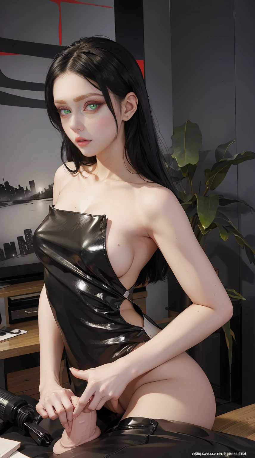 8K, Ultra High Definition, Super detailed, grown woman of 40 years, milf, sexy woman Shiny detailed hair, detailed face, normal landscape, solo, looking at viewer, {{best quality}}, {{masterpiece}}, {{ultra-detailed}}, {detailed light}, ultra high quality eyes, detailed eyes, perfect eyes, large eyes, green eyes, wearing a metallic dress, black hair, long hair, beautiful, skinny body, White skin, slutty, erotic, Real Brutal Dildo LORA👑 1.3, ((nsfw))