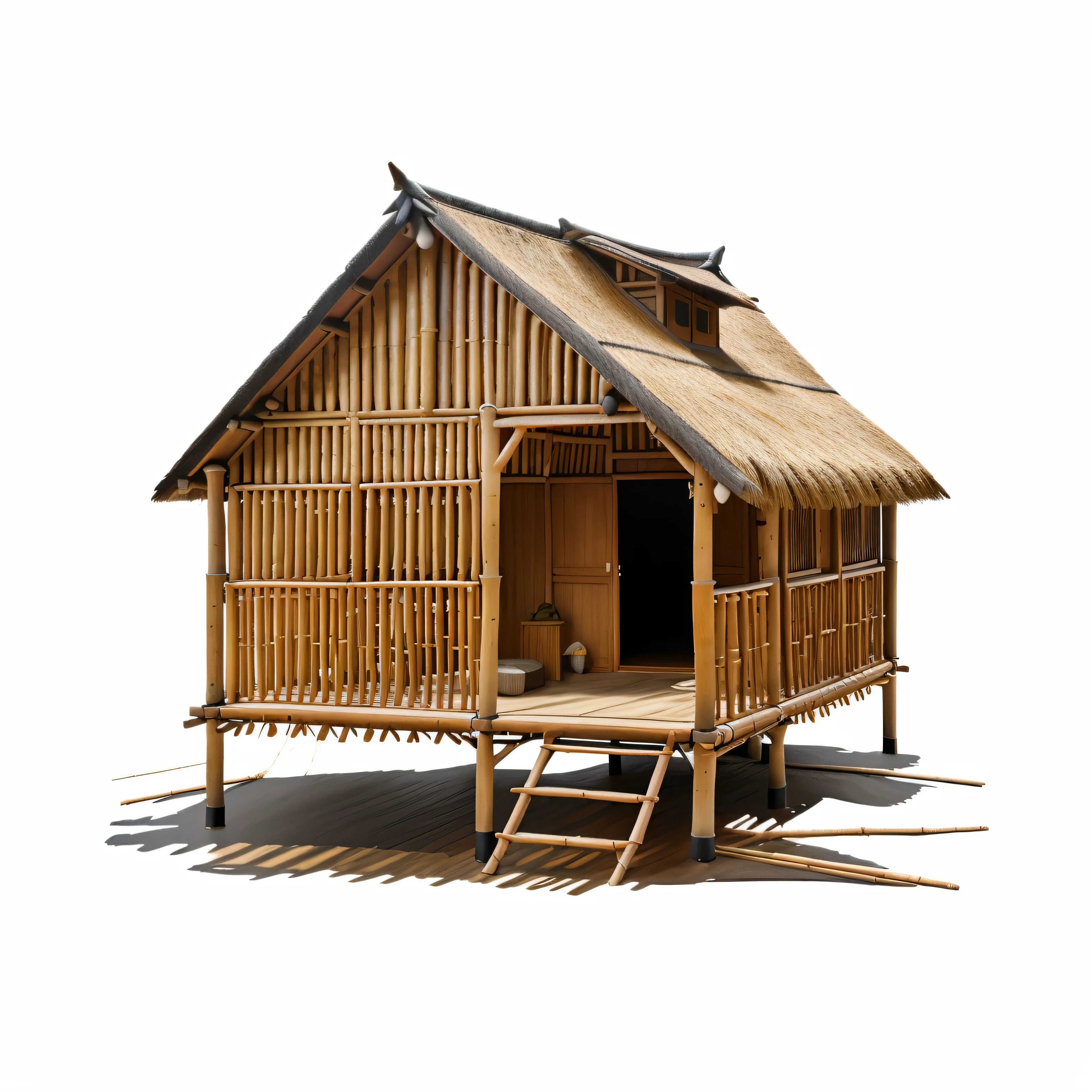2D of a there is a small hut with a thatched roof and a table, hut, bamboo huts, tribe huts in the jungle, wooden house, flat illustration, wooden cottage, longhouse, makeshift house, highly detailed illustration.”, detailed 2d illustration, house illustration, thatched roof, flat, illustration