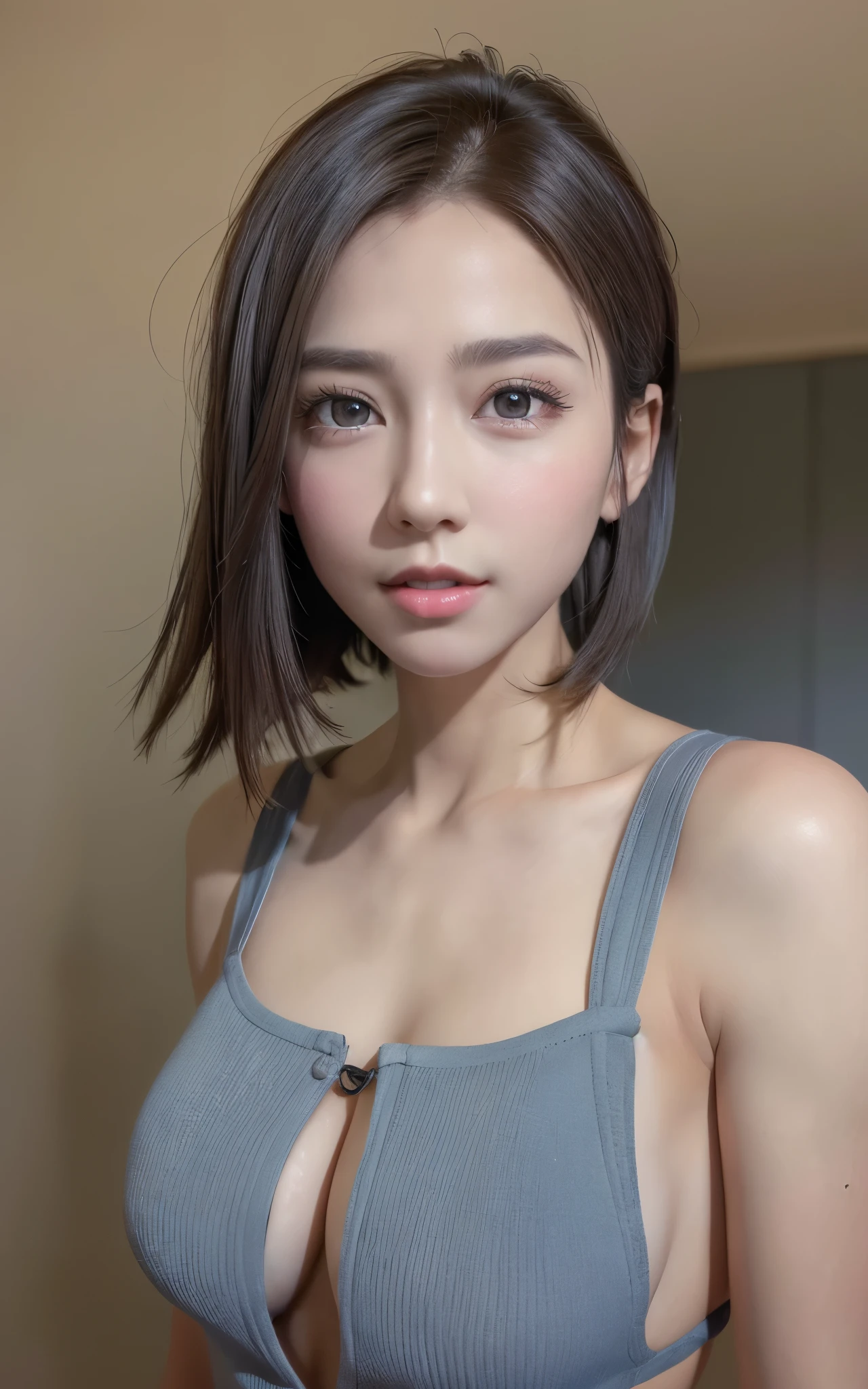 (8K, Photorealistic, Raw photo, of the highest quality: 1.3), (1girl in), Super beautiful, (Realistic face), (boyish, Silver Color Berry Shorthair), Beautiful , Glare that captivates the viewer, Beautiful expression, Beautiful breasts, (Realistic skin), Be...
