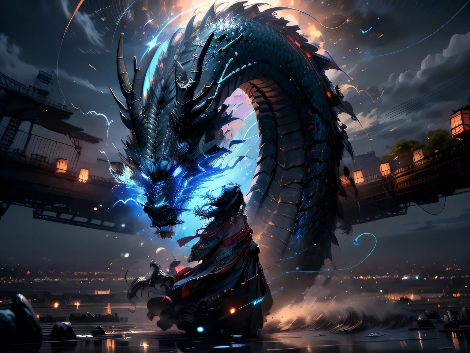 masterpiece: 1.7, top-quality、(Highly detailed CG、ultra-detailliert、Best Shadow:1.1)、Oriental dragon、Iridescent body、In the dimension where the stars collide, The legendary dragon appears as an incarnation of heaven....'irate.. His body is a symphony of bright colors, Reflejando el nacimiento de las estrellas. his eyes shine with cosmic fire, Eta、Tentacles of an energy arch in the form of etheric rays..... deadly dragon presence, ya que aprovecha el poder del cosmos missmo, In the midst of the cosmic maelstrom, Galaxy Gilan, Spiral and space explosion, La Serpiente Reina Suprema, epicd, cataclysmic, Transcendent, Evocand El Poder de las Fuerzas Celestiales.styles: Ultra-realistic digital paintings with intricate details and dynamic color interplay.performing: Renderizado en un styles hiperrealista, Uses advanced digital technology、catch the dragon'Complex interstellar environment and celestial energy。,