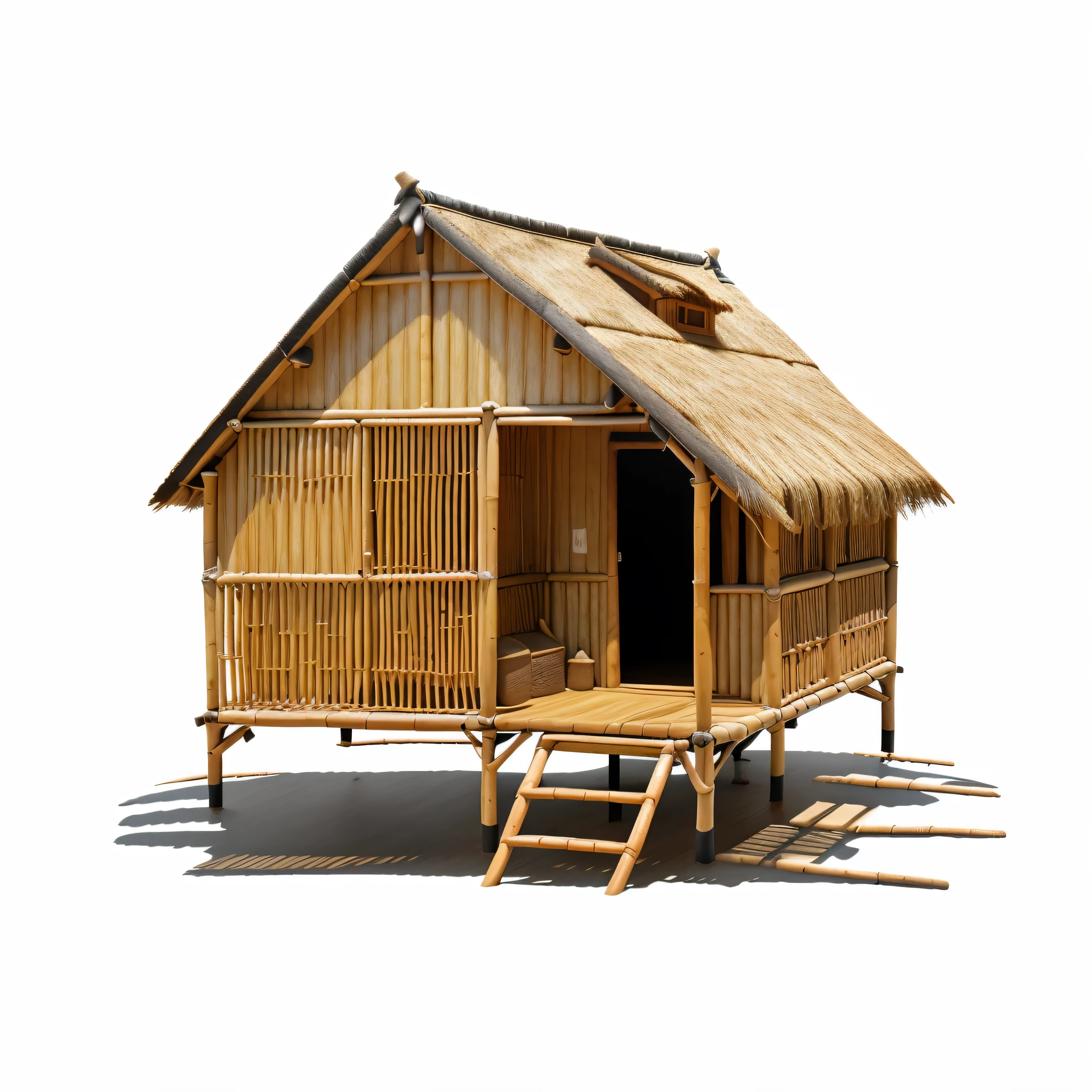 2D of a there is a small hut with a thatched roof and a table, hut, bamboo huts, tribe huts in the jungle, wooden house, flat illustration, wooden cottage, longhouse, makeshift house, highly detailed illustration.”, detailed 2d illustration, house illustration, thatched roof, flat, illustration